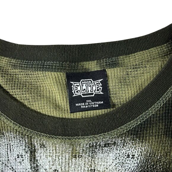 MMA Elite Thermal Long Sleeve Mens XXL Green Waffle Knit Skull Cross Grunge Y2K - Picture 2 of 11